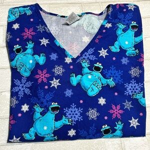 Blue Cookie Monster Scrubs Top